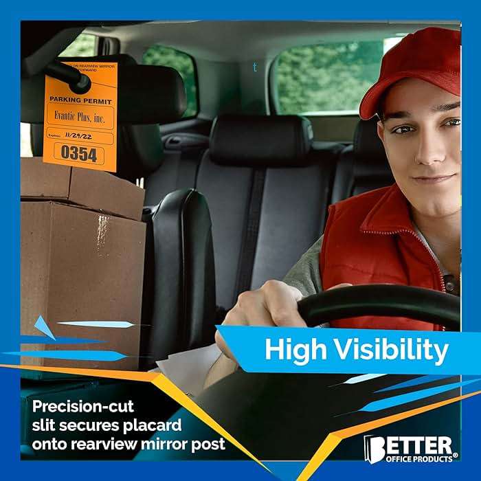 Better Office Products Parking Permit Hang Tags, 500 Pack, Temporary Parking Passes, Bulk Pack, Custom Passes Numbered 1-500, 3.15" x 4.75" Placards for Rearview Mirror(Orange) - Image 3