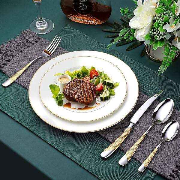 Hammered Silver Gold Silverware Set, OGORI 24-Piece 18/10 Stainless Steel Flatware Set, Service of 6 - Image 8