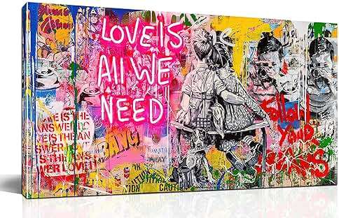 JKWALL77 Banksy Street Wall Art - Graffiti Abstract Canvas Wall-Art for Living Room Ready To Hang Size 40" x 20" - Image 2