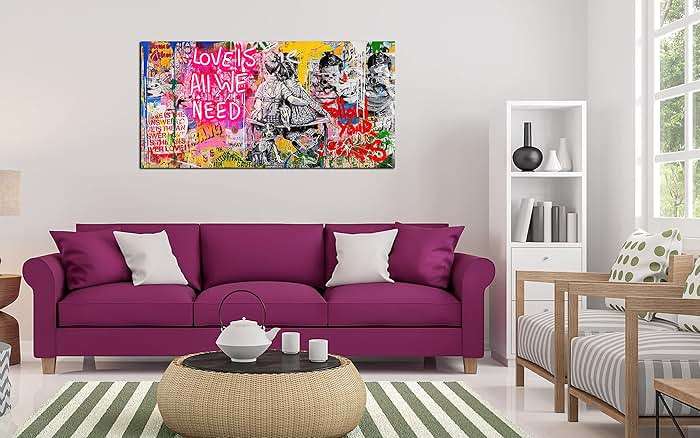 JKWALL77 Banksy Street Wall Art - Graffiti Abstract Canvas Wall-Art for Living Room Ready To Hang Size 40" x 20" - Image 3