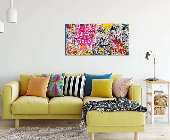 JKWALL77 Banksy Street Wall Art - Graffiti Abstract Canvas Wall-Art for Living Room Ready To Hang Size 40" x 20" - Image 4