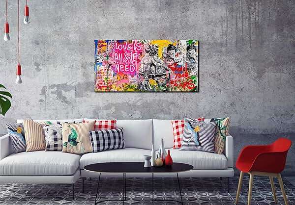 JKWALL77 Banksy Street Wall Art - Graffiti Abstract Canvas Wall-Art for Living Room Ready To Hang Size 40" x 20" - Image 5
