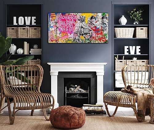 JKWALL77 Banksy Street Wall Art - Graffiti Abstract Canvas Wall-Art for Living Room Ready To Hang Size 40" x 20" - Image 6