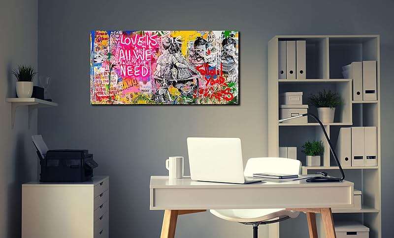 JKWALL77 Banksy Street Wall Art - Graffiti Abstract Canvas Wall-Art for Living Room Ready To Hang Size 40" x 20" - Image 7