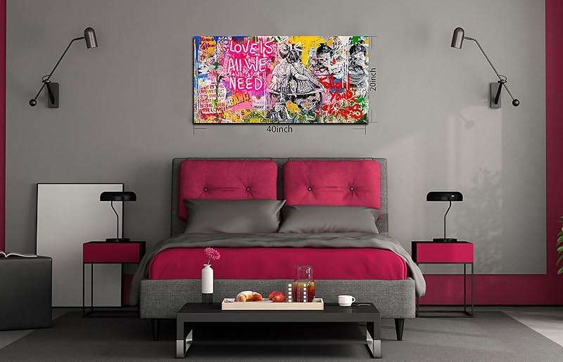 JKWALL77 Banksy Street Wall Art - Graffiti Abstract Canvas Wall-Art for Living Room Ready To Hang Size 40" x 20" - Image 8