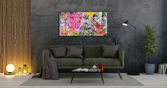 JKWALL77 Banksy Street Wall Art - Graffiti Abstract Canvas Wall-Art for Living Room Ready To Hang Size 40" x 20" - Image 9