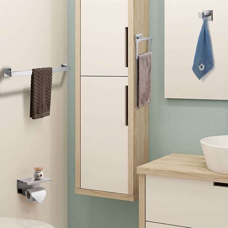 Brushed 4-Piece Bathroom Hardware Set Premium Stainless Steel Bath Towel Bar Sets Wall Mounted Bathroom Toilet Paper Holder with Shelf Set, 23.6 Inch - Image 2