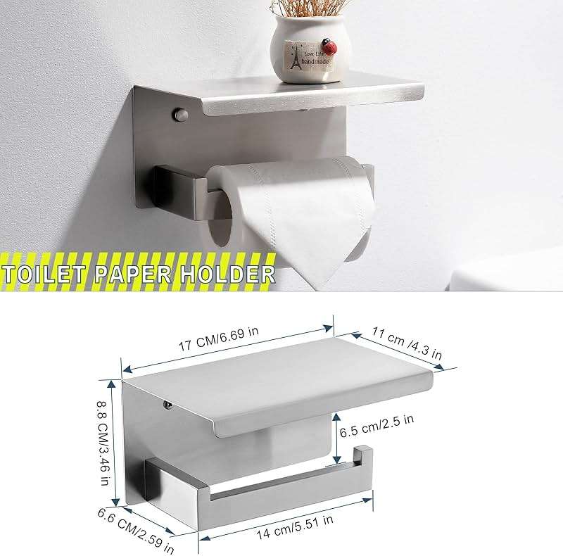 Brushed 4-Piece Bathroom Hardware Set Premium Stainless Steel Bath Towel Bar Sets Wall Mounted Bathroom Toilet Paper Holder with Shelf Set, 23.6 Inch - Image 4