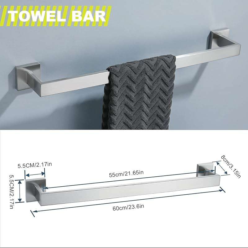 Brushed 4-Piece Bathroom Hardware Set Premium Stainless Steel Bath Towel Bar Sets Wall Mounted Bathroom Toilet Paper Holder with Shelf Set, 23.6 Inch - Image 6
