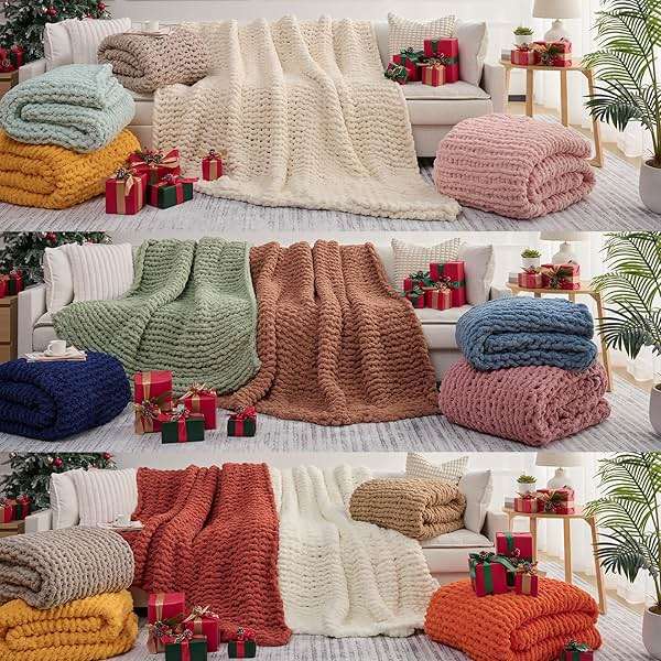 L'AGRATY Chunky Knit Blanket Throw,Soft Chenille Yarn Throw Blanket 50x60,Handmade Cable Knit Crochet Blanket,Large Knit Blankets Chunky Yarn,Rope Knot Throw Blanket for Couch Sofa Bed Home Decor - Image 7