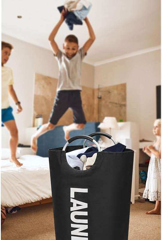 Maxsilan 90L Large Laundry Basket, Freestanding Tall Clothes Hamper, Collapsible Laundry Bag, Black - Image 9