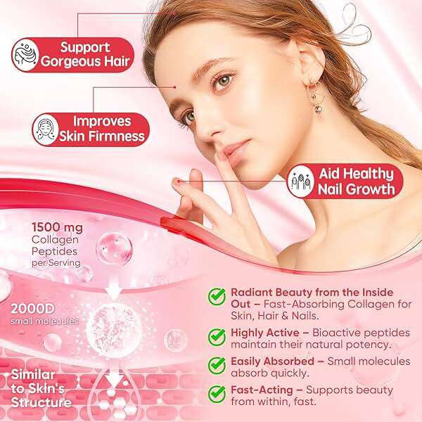 Collagen Peptide Gummies for Women & Men Sugar-Free, Multi Collagen Hydrolyzed w/ 1500mg Protein Type I,II,III,V,X, 5000mcg Biotin, Methylated B12, Vitamin C A E D3 B6 for Skin Hair Nails, Bone, 60Cts - Image 4