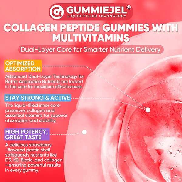 Collagen Peptide Gummies for Women & Men Sugar-Free, Multi Collagen Hydrolyzed w/ 1500mg Protein Type I,II,III,V,X, 5000mcg Biotin, Methylated B12, Vitamin C A E D3 B6 for Skin Hair Nails, Bone, 60Cts - Image 8