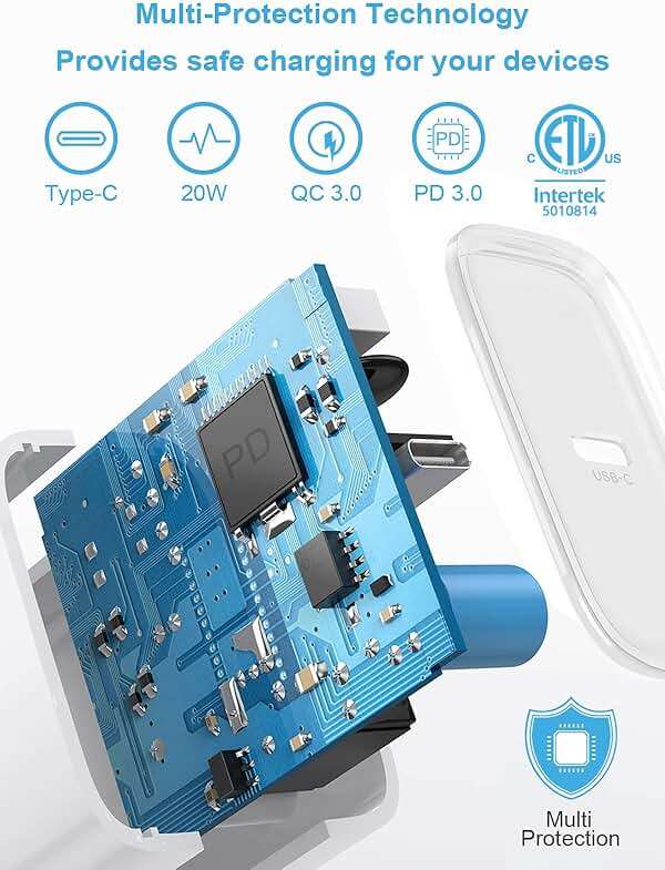 iPhone Fast Charger 3+3Pack 20W USB C Wall Charger with 6FT Fast Charging Cable Compatible with iPhone 14/13/12/11/Pro/Pro Max - Image 3