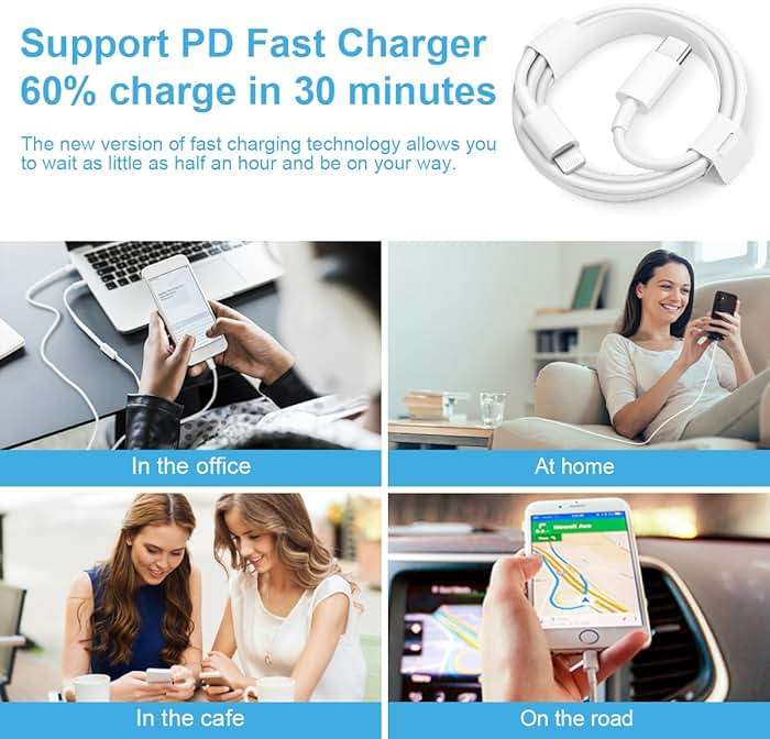iPhone Fast Charger 3+3Pack 20W USB C Wall Charger with 6FT Fast Charging Cable Compatible with iPhone 14/13/12/11/Pro/Pro Max - Image 6
