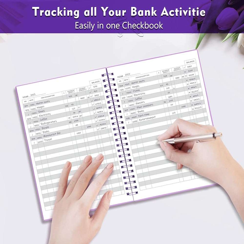 Check Registers for Personal Checkbook, Double Spiral Check Register Book, Budget Planner with Check Register for Personal and Work, 5.8'' x 8.3'' - Purple - Image 6