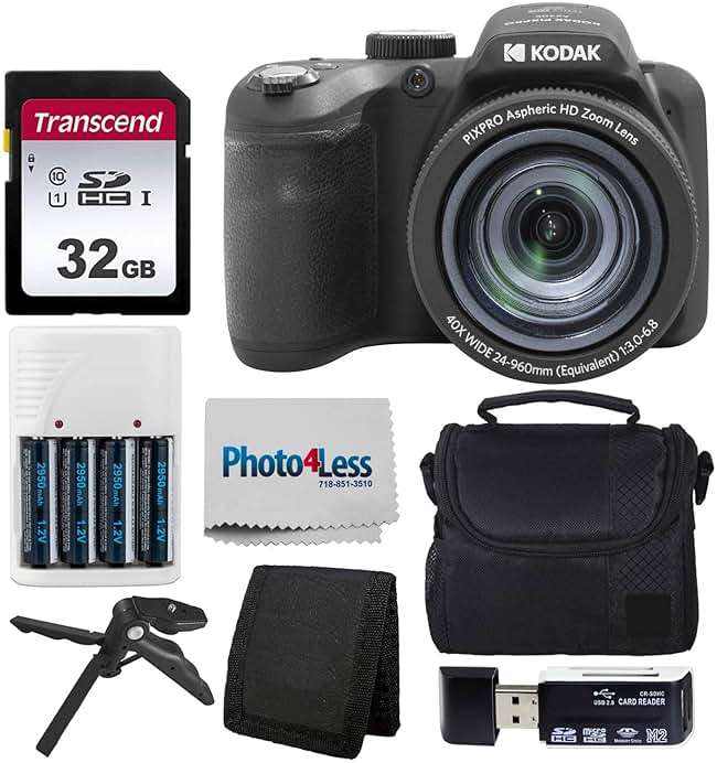 Kodak PIXPRO AZ405 Digital Camera Black, Point & Shoot Camera Case, 32GB SD Memory Card, Rechargeable Batteries & Charger, USB Card Reader, Table Tripod, Accessories - Image 1