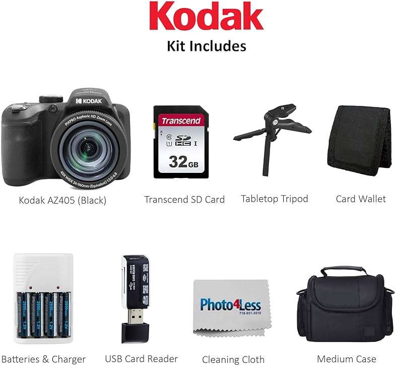 Kodak PIXPRO AZ405 Digital Camera Black, Point & Shoot Camera Case, 32GB SD Memory Card, Rechargeable Batteries & Charger, USB Card Reader, Table Tripod, Accessories - Image 5