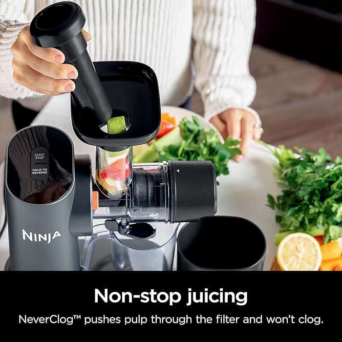 Ninja NeverClog Cold Press Juicer | Powerful Electric Slow Masticating Juicer with Pulp Control | XL Capacity | 24 oz. Juice Jug & 36 oz. Pulp Container | Dishwasher Safe | Charcoal | 150W | JC151​ - Image 8