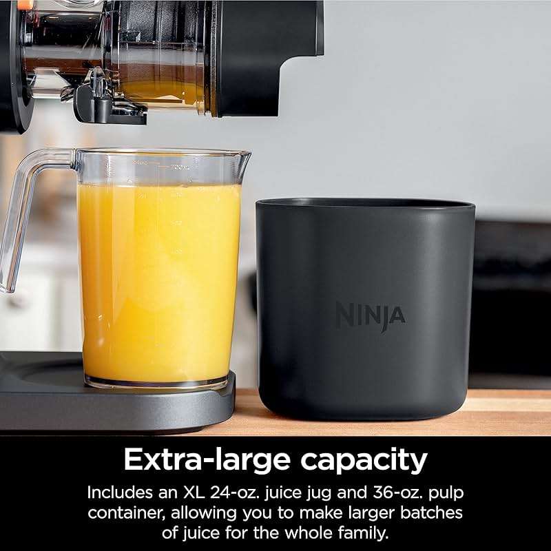 Ninja NeverClog Cold Press Juicer | Powerful Electric Slow Masticating Juicer with Pulp Control | XL Capacity | 24 oz. Juice Jug & 36 oz. Pulp Container | Dishwasher Safe | Charcoal | 150W | JC151​ - Image 9