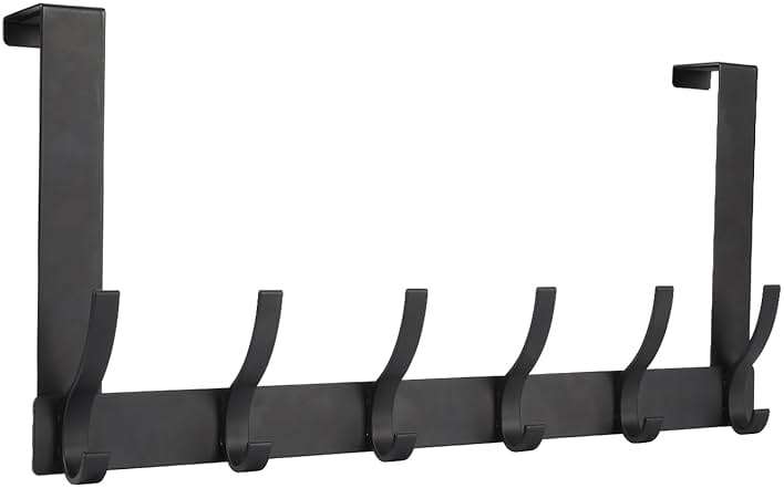 Optish Over The Door Hooks, Door Hanger Hooks for Hanging, Towel Racks for Bathroom with 12 Coat Hook, Coat Rack College Dorm Essentials Bathroom Accessories(1 Pack, Black) - Image 1