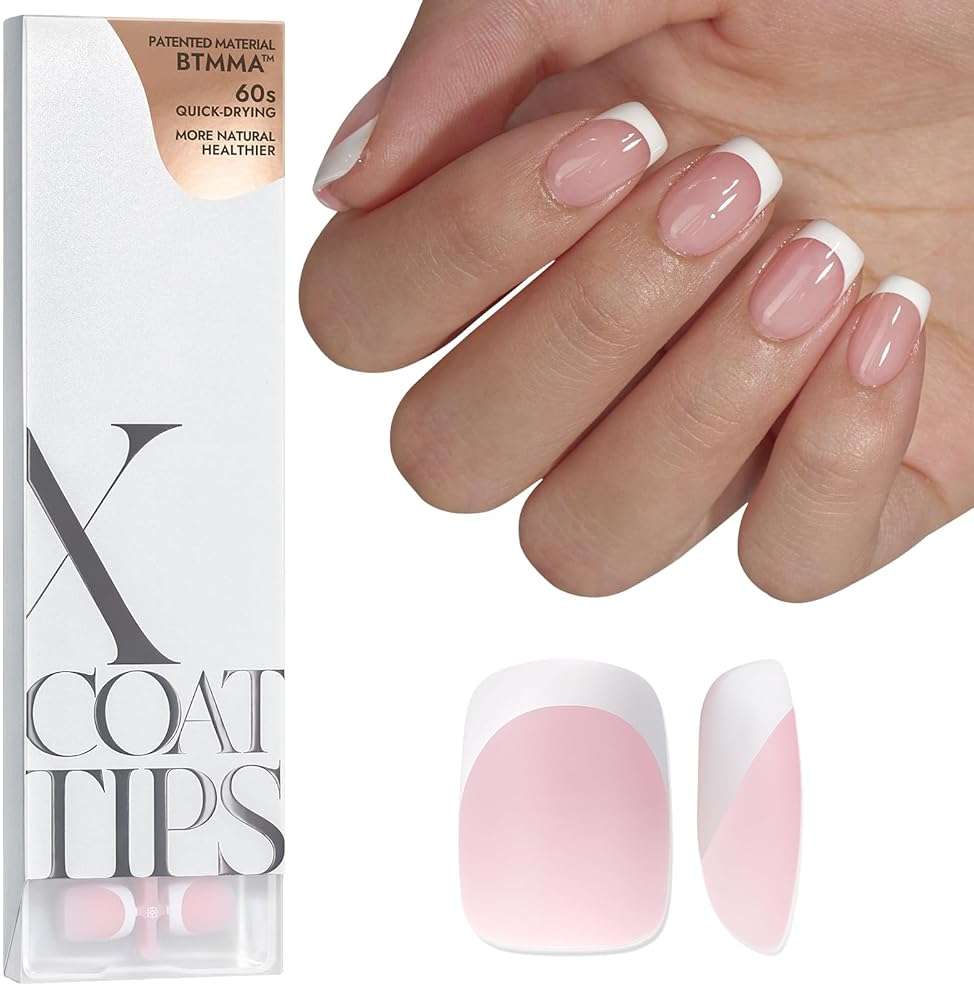 BTArtboxnails XCOATTIPS French Gel Nails - French Tip Press on Nails Pink Extra Short Square Shape Nail Tips, Fake Nails Extensions Nail Art DIY, 16 Sizes - 160 Fake Nails - Image 1