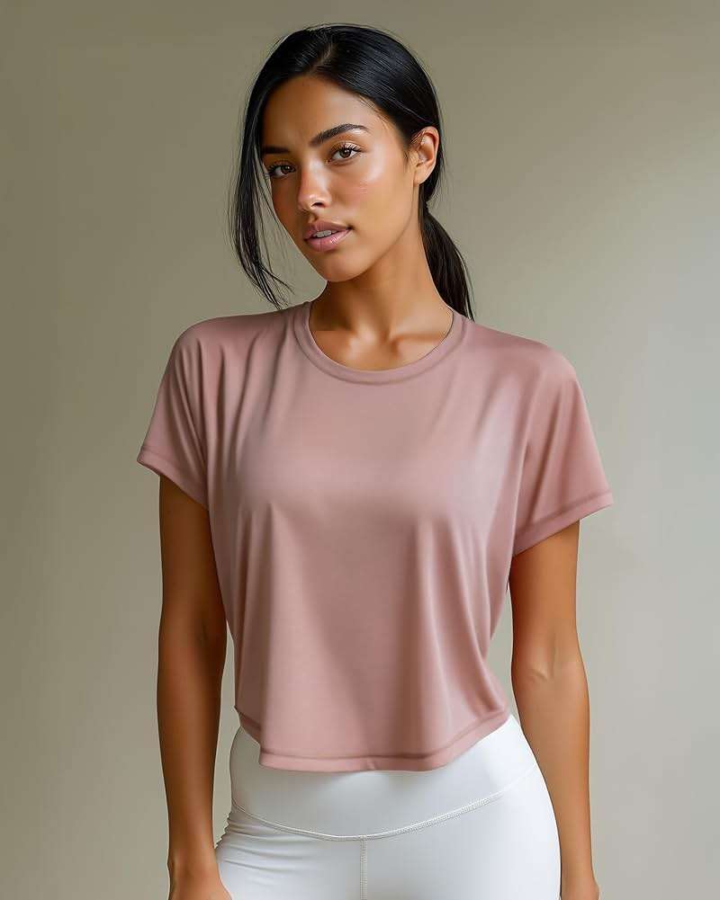 Real Essentials 5 Pack: Women's Dry-Fit Crop Top Short Sleeve Shirts Workout Gym Cropped Athletic Tee (Available in Plus) - Image 2