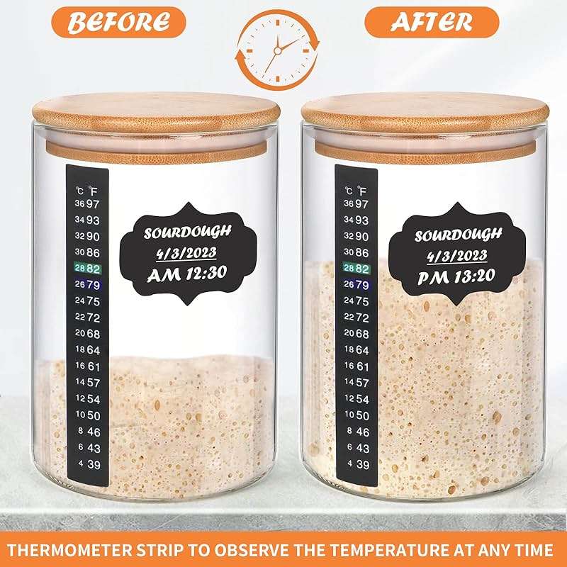 Kmise Sourdough Starter Jar, 34 Oz DIY Pro Glass Sourdough Starter Jar Kit With Thermometer, Silicone Spatula, Blackboard Stickers and Cutter - Image 5