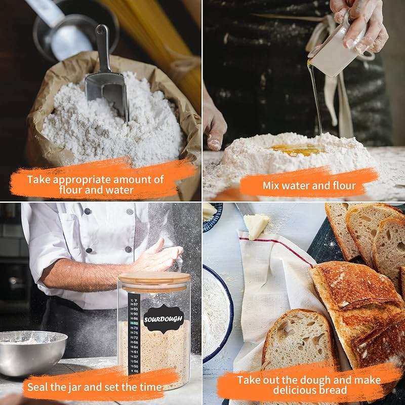 Kmise Sourdough Starter Jar, 34 Oz DIY Pro Glass Sourdough Starter Jar Kit With Thermometer, Silicone Spatula, Blackboard Stickers and Cutter - Image 6