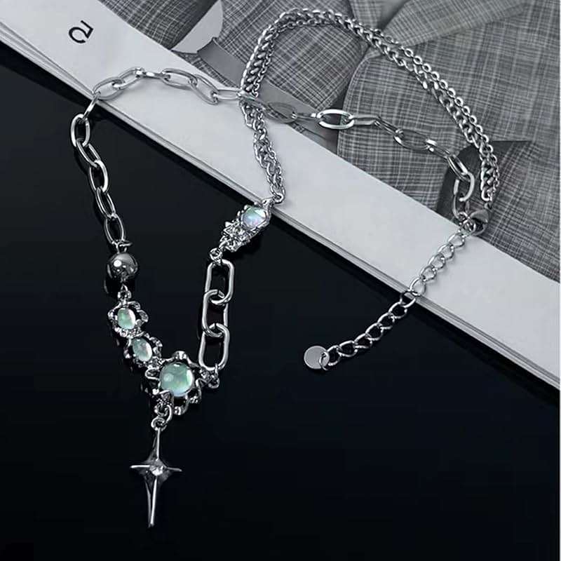 Buyongwant Y2k Irregular Necklace Star Pendant Moonlight Stone Fashion Collar Chain Design Spicy Silver Jewelry for Women - Image 2