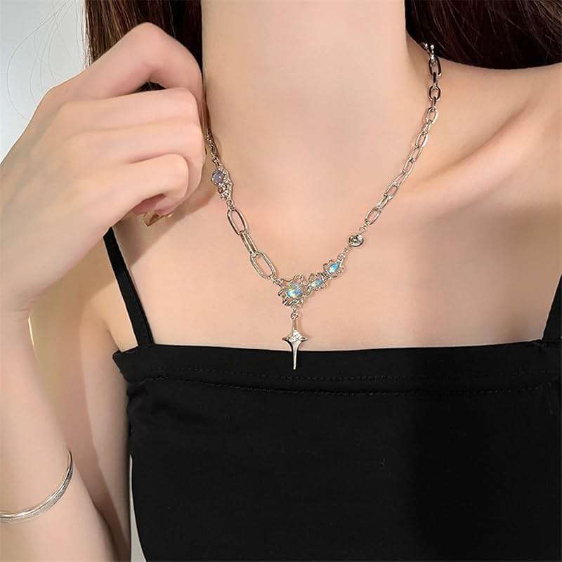 Buyongwant Y2k Irregular Necklace Star Pendant Moonlight Stone Fashion Collar Chain Design Spicy Silver Jewelry for Women - Image 6