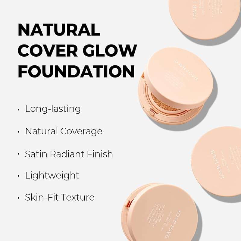 LOVB LOVB Natural Cover Glow Cushion Foundation | Satin Radiant Finish | Korean Foundation Makeup | Long-Lasting Natural Coverage | for All Skin Types 0.42 oz. (23N Natural Beige) - Image 5