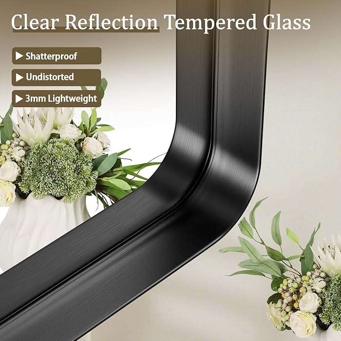 VooBang Bathroom Mirror 24x32 inch, Black Gorgeous Deep Frame Wall Mirror, Modern Round Corner Bathroom Vanity Mirror for Bedroom, Living Room, Hanging or Leaning Horizontal or Vertical, Black - Image 3