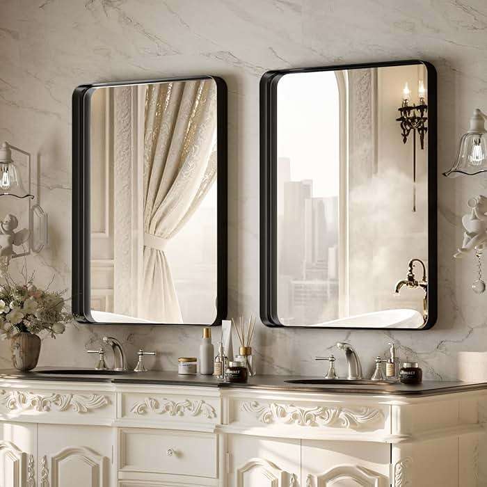 VooBang Bathroom Mirror 24x32 inch, Black Gorgeous Deep Frame Wall Mirror, Modern Round Corner Bathroom Vanity Mirror for Bedroom, Living Room, Hanging or Leaning Horizontal or Vertical, Black - Image 5