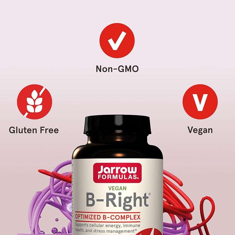 Jarrow Formulas B-Right,Optimized B Complex Featuring Vit B1,B2,B5,B6,B12 and B9 to Support Cellular Energy,Immune Health and Stress Management,100 Veggie Caps,Up to a 100 Day Supply, Pack of 12 - Image 4