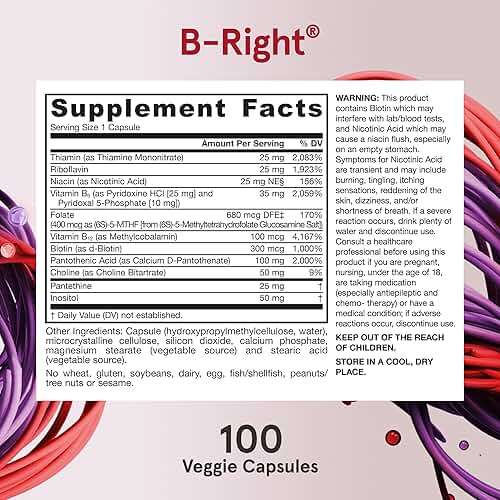 Jarrow Formulas B-Right,Optimized B Complex Featuring Vit B1,B2,B5,B6,B12 and B9 to Support Cellular Energy,Immune Health and Stress Management,100 Veggie Caps,Up to a 100 Day Supply, Pack of 12 - Image 5