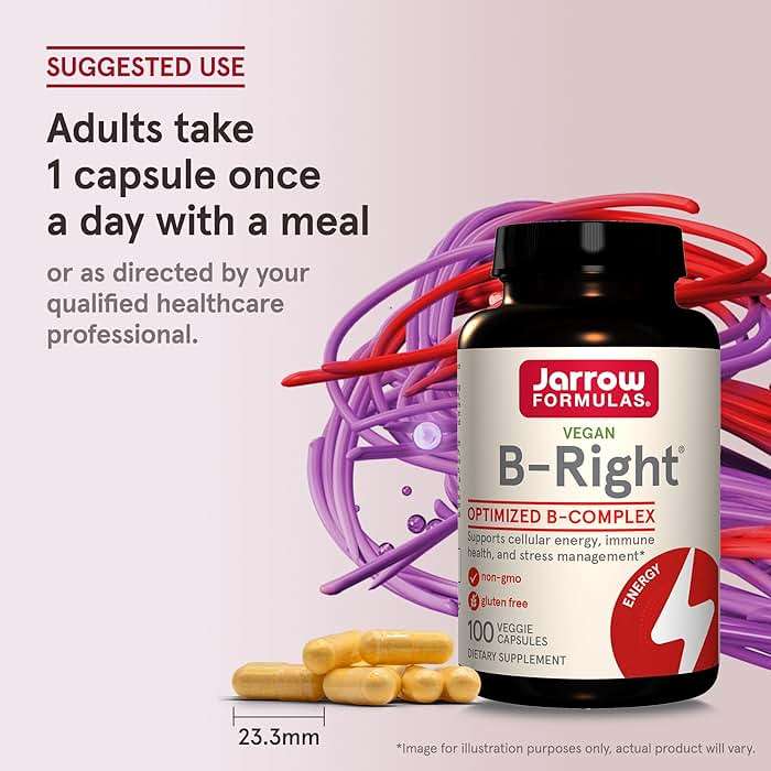Jarrow Formulas B-Right,Optimized B Complex Featuring Vit B1,B2,B5,B6,B12 and B9 to Support Cellular Energy,Immune Health and Stress Management,100 Veggie Caps,Up to a 100 Day Supply, Pack of 12 - Image 6