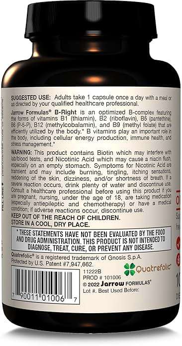 Jarrow Formulas B-Right,Optimized B Complex Featuring Vit B1,B2,B5,B6,B12 and B9 to Support Cellular Energy,Immune Health and Stress Management,100 Veggie Caps,Up to a 100 Day Supply, Pack of 12 - Image 8