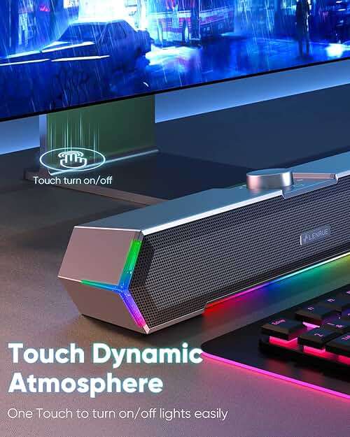 LENRUE G11 Computer Speakers for Desktop, Touch Lights PC Speakers with Surge Clear Sound, USB C/USB Powered, AUX Audio for Computer Desktop PC Laptop Desk - Image 3