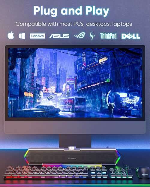 LENRUE G11 Computer Speakers for Desktop, Touch Lights PC Speakers with Surge Clear Sound, USB C/USB Powered, AUX Audio for Computer Desktop PC Laptop Desk - Image 5