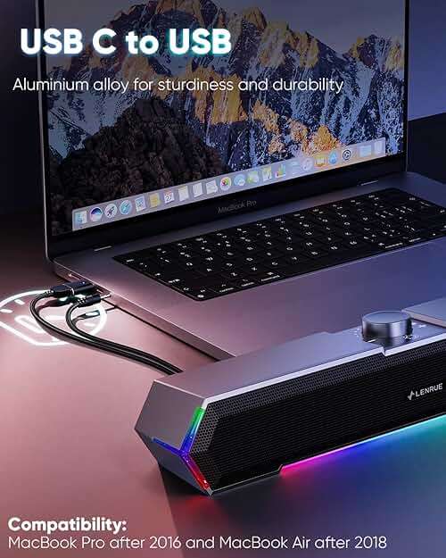 LENRUE G11 Computer Speakers for Desktop, Touch Lights PC Speakers with Surge Clear Sound, USB C/USB Powered, AUX Audio for Computer Desktop PC Laptop Desk - Image 6