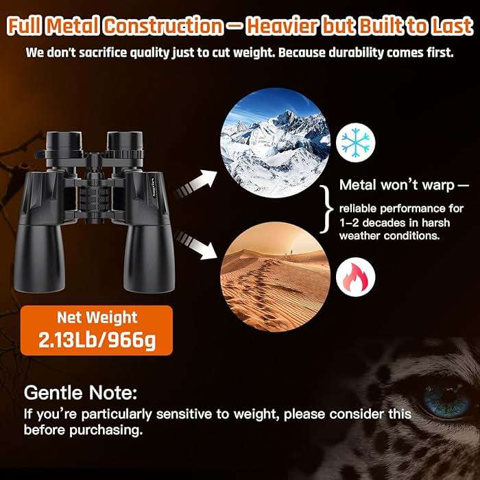 10-30x50 Zoom Binoculars for Adults, High Powered Military Binoculars for Bird Watching Traveling Hunting Concerts with Large View,BAK4,FMC Lens,Clear Low Light Vision at Night - Image 2