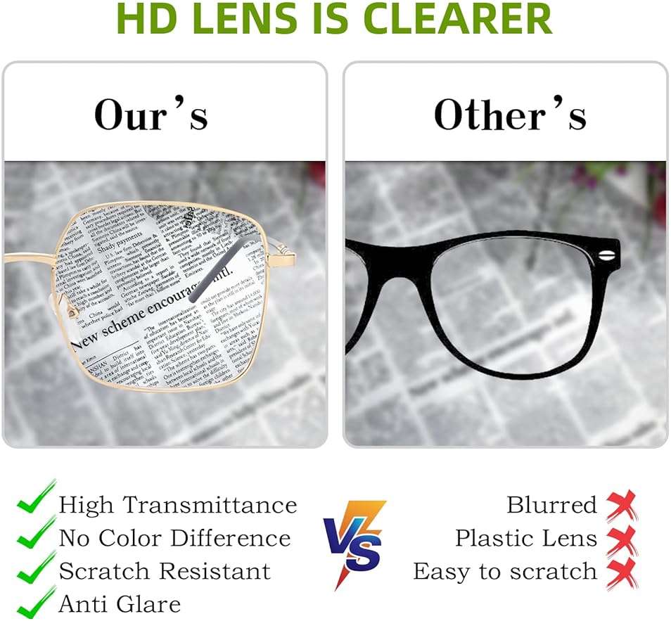 QxAiVMin Oversized Square Metal Reading Glasses Women, Large Anti Blue Light Computer Reader, Anti Eyestrain Eyewear - Image 4