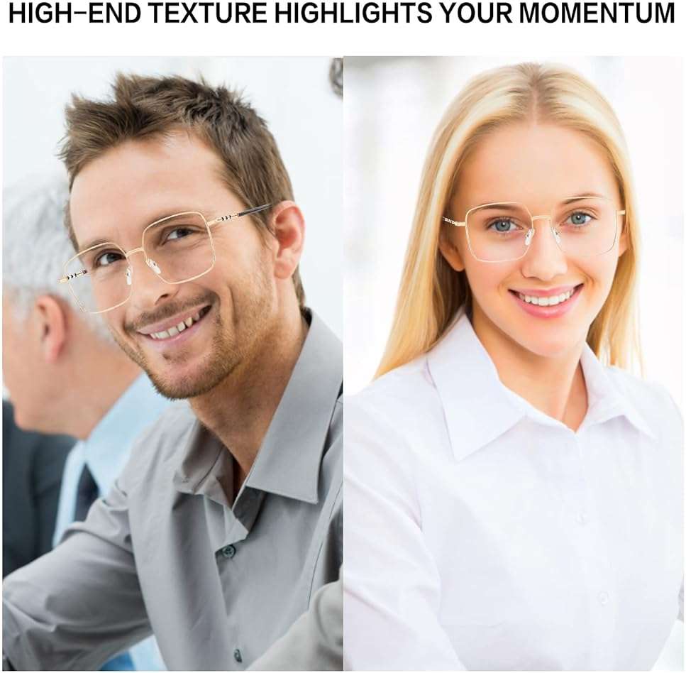 QxAiVMin Oversized Square Metal Reading Glasses Women, Large Anti Blue Light Computer Reader, Anti Eyestrain Eyewear - Image 6