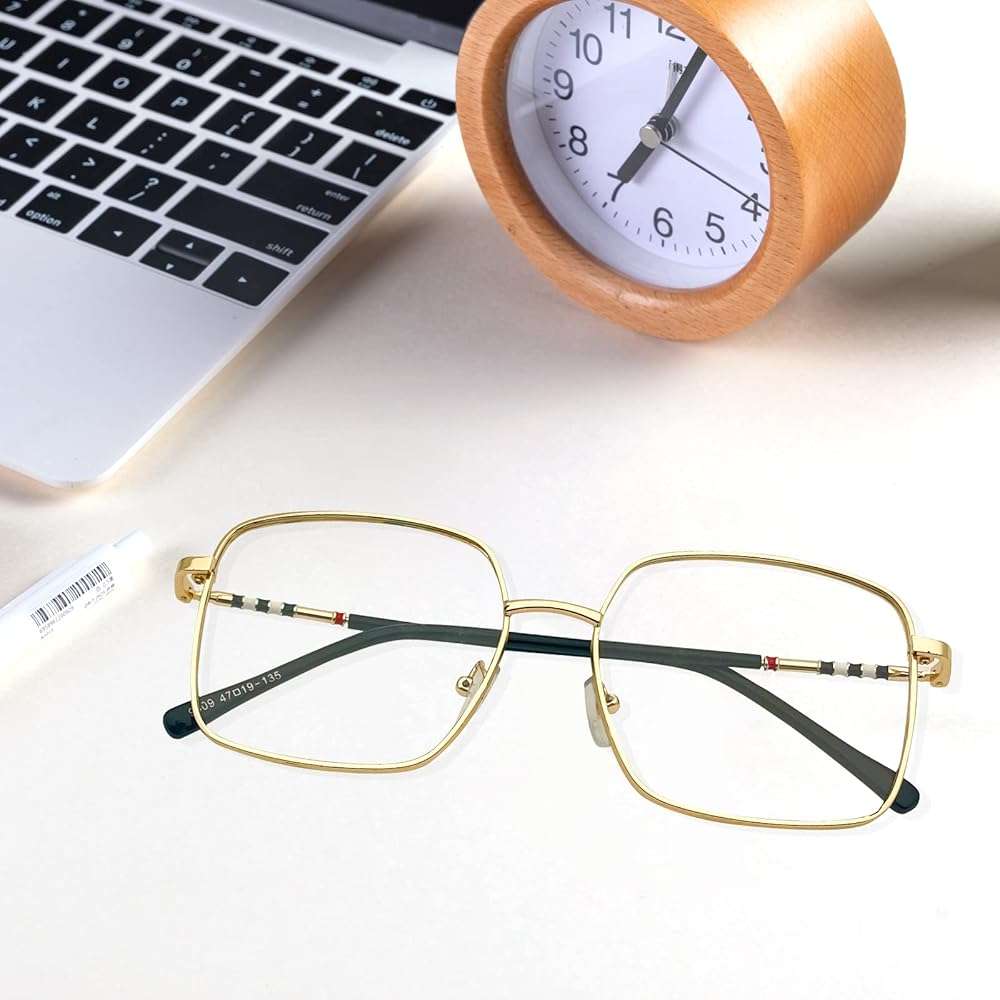 QxAiVMin Oversized Square Metal Reading Glasses Women, Large Anti Blue Light Computer Reader, Anti Eyestrain Eyewear - Image 7