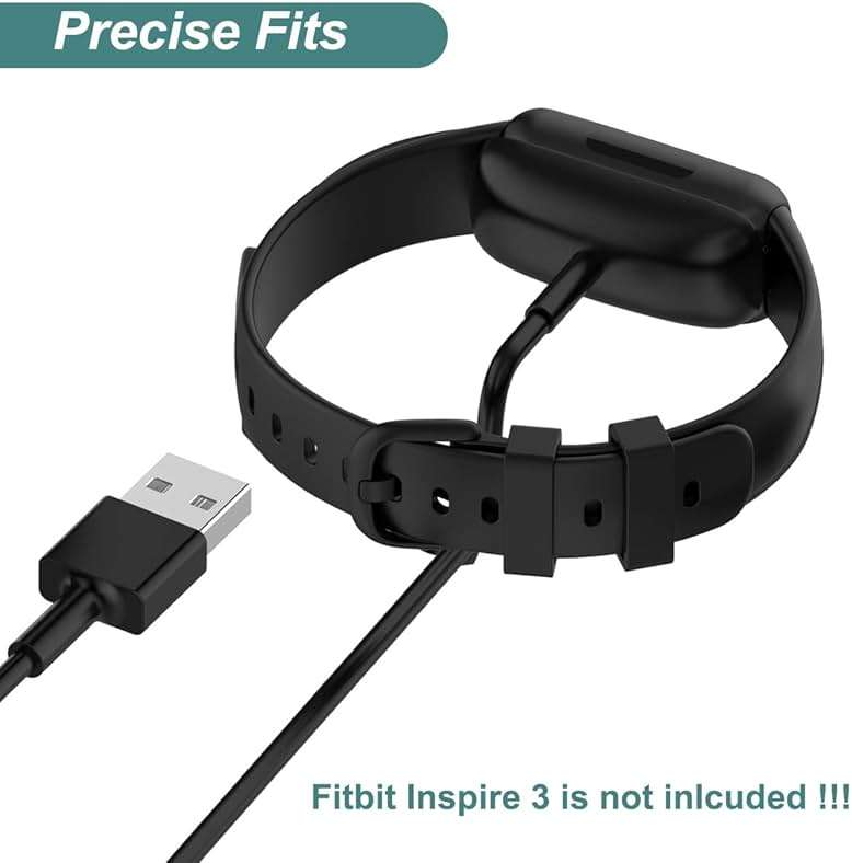 Kissmart Charger for Fitbit Inspire 3, Replacement USB Charging Cable Cord Accessories for Fitbit Inspire 3 Fitness Tracker [2Pack, 3.3ft/1m] - Image 3