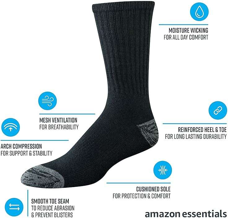 Amazon Essentials Men's Cotton Breathable Cushioned Performance Work Crew Socks, 4 Pairs - Image 2