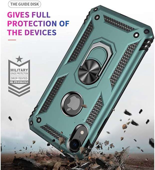 Yiakeng for iPhone XR Case, iPhone XR Phone Case with Screen Protector, Military Grade Protective Cases with Ring for iPhone XR (Dark Green) - Image 2