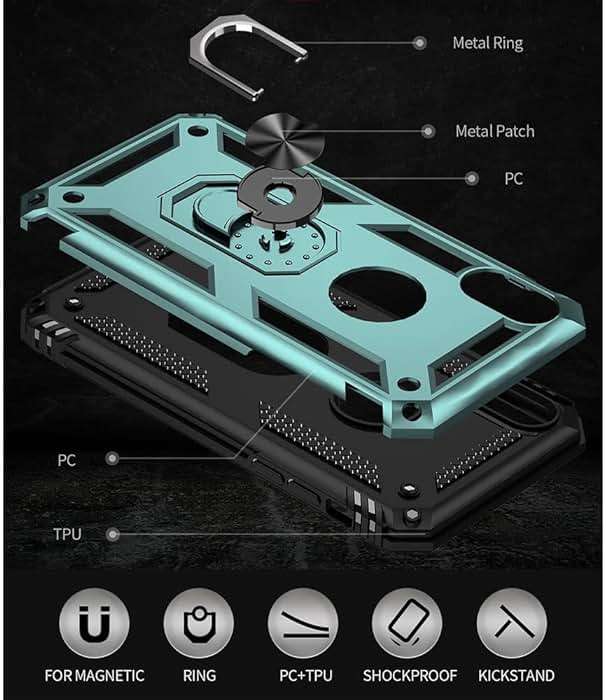 Yiakeng for iPhone XR Case, iPhone XR Phone Case with Screen Protector, Military Grade Protective Cases with Ring for iPhone XR (Dark Green) - Image 3