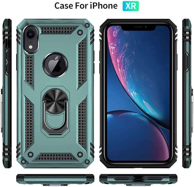 Yiakeng for iPhone XR Case, iPhone XR Phone Case with Screen Protector, Military Grade Protective Cases with Ring for iPhone XR (Dark Green) - Image 4